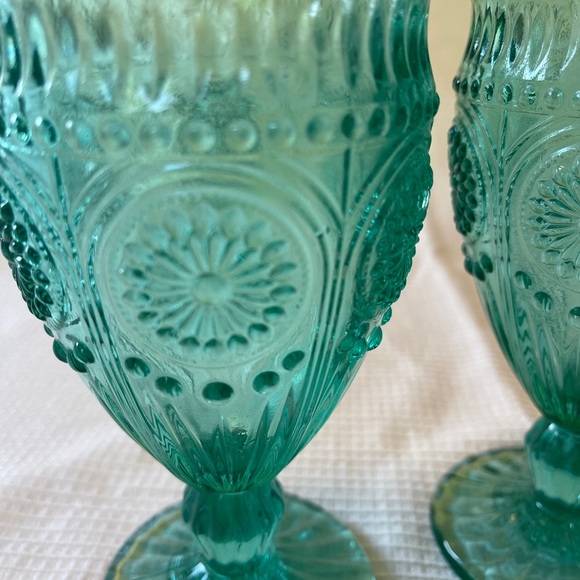 The Pioneer Woman Water Goblets Adeline Teal Turquoise Footed Glasses Set of 2 - Picture 2 of 5
